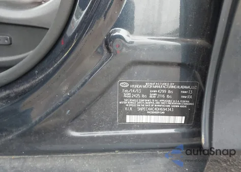 2013 Hyundai Sonata Se из США, поврежденный, VIN 5NPEC4AC4DH694343